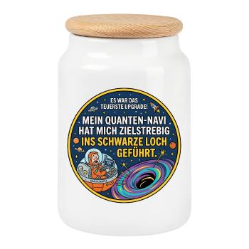 Schwarzes Loch Navi lustiger Spruch - Keksdose mit Holzdeckel - Weiß - Vorne