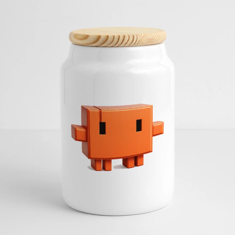 Claude Code Pixel 3D Maskottchen süßer Dev-Aufkleber Keksdose mit Holzdeckel