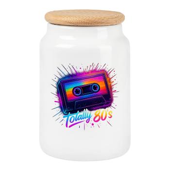 Style 80er Retro-Party-Outfit 80er - Keksdose mit Holzdeckel - Weiß - Vorne