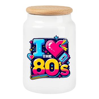 80er Party Retro 80er Party Outfit - Keksdose mit Holzdeckel - Weiß - Vorne