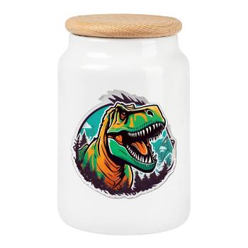 Tyrannosaure coloré en jungle - Boîte à biscuits avec couvercle en bois - blanc - Devant