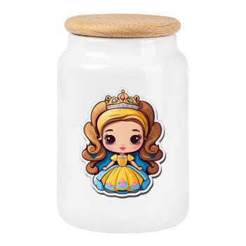 Golden Princess Cartoon Jewelry - Cookie Jar with Wooden Lid - white - Front
