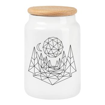 Landschaft Polygon - Keksdose mit Holzdeckel - Weiß - Vorne