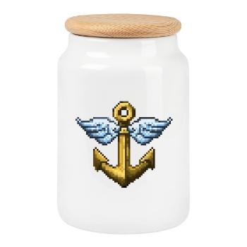 Retro Pixel Art Winged Anchor - Keksdose mit Holzdeckel - Weiß - Vorne