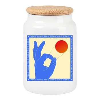 Graphique rétro de film de ping-pong pop art - Boîte à biscuits avec couvercle en bois - blanc - Devant