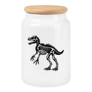 Dinosaur skeleton - Cookie Jar with Wooden Lid - white - Front