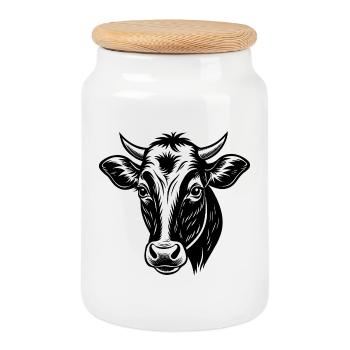 Cow head - Cookie Jar with Wooden Lid - white - Front