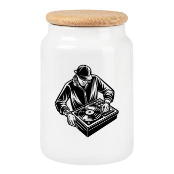 DJ Disc Jockey - Keksdose mit Holzdeckel - Weiß - Vorne