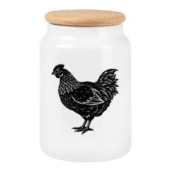 Chicken - Cookie Jar with Wooden Lid - white - Front