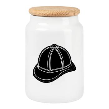 Fireman hat - Cookie Jar with Wooden Lid - white - Front