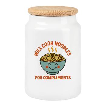 Will Cook Noodles For Compliments – Nudel Liebhabe - Keksdose mit Holzdeckel - Weiß - Vorne