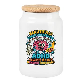 TDAH qui fait toujours cent tournées dans les directions neurodivergentes - Boîte à biscuits avec couvercle en bois - blanc - Devant