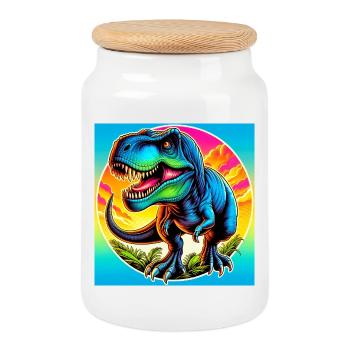 Dinosaurier - Keksdose mit Holzdeckel - Weiß - Vorne