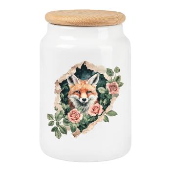 Fuchs mit Rosen Vintage - Keksdose mit Holzdeckel - Weiß - Vorne