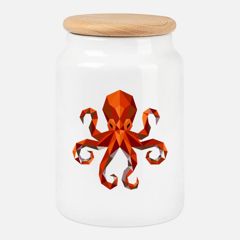 Octopus Squid Polygon - Cookie Jar with Wooden Lid - white
