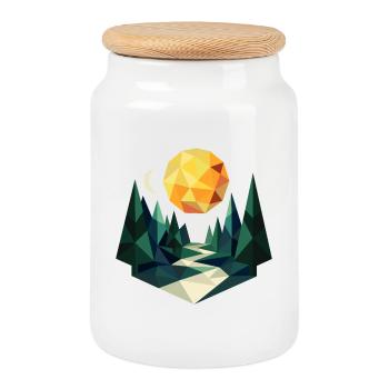 Nuit lunaire dans la forêt polygonale - Boîte à biscuits avec couvercle en bois - blanc - Devant