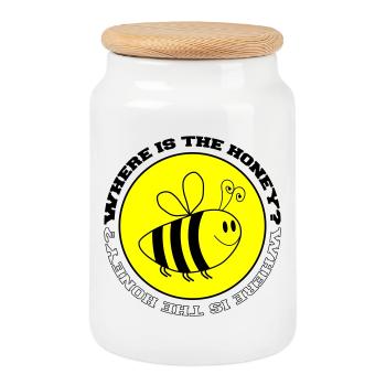 Abeille Où est le miel - Boîte à biscuits avec couvercle en bois - blanc - Devant