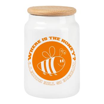 Abeille Où est le miel - Boîte à biscuits avec couvercle en bois - blanc - Devant