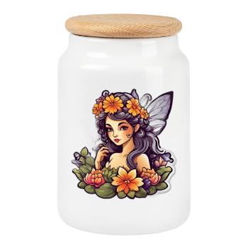Elf Floral Mandala Hibiscus - Cookie Jar with Wooden Lid - white - Front