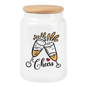Cheers Sektgläser Anstoßen mit Herz - Cookie Jar with Wooden Lid - white - Front