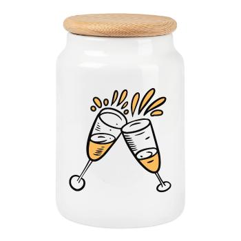 Anstoßen mit Sektgläsern für Feierlichkeiten - Boîte à biscuits avec couvercle en bois - blanc - Devant