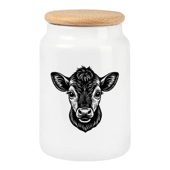 Cute cow - Cookie Jar with Wooden Lid - white - Front