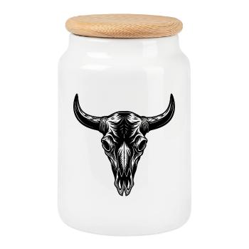 Cow skull - Cookie Jar with Wooden Lid - white - Front
