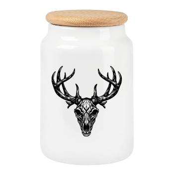 Deer skull - Cookie Jar with Wooden Lid - white - Front