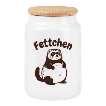 Frettchen - Fettchen mit dicken Bauch - Keksdose mit Holzdeckel - Weiß - Vorne
