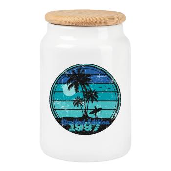 Vintage 1997 - Cookie Jar with Wooden Lid - white - Front