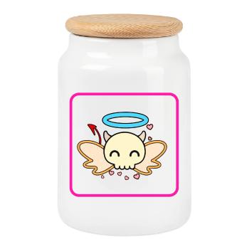 Skull Angel - Cookie Jar with Wooden Lid - white - Front