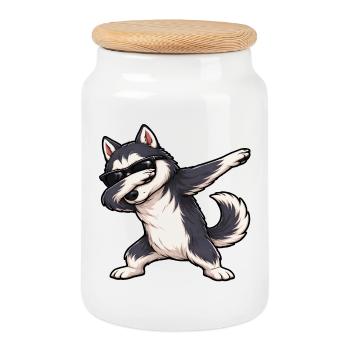 Tamponnement Husky - Boîte à biscuits avec couvercle en bois - blanc - Devant