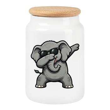 Dabbing Elefant - Keksdose mit Holzdeckel - Weiß - Vorne