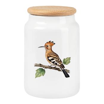 Huppe fasciée sur branche - Boîte à biscuits avec couvercle en bois - blanc - Devant