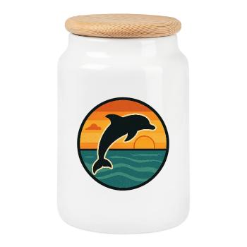 Fille qui aime les dauphins – Chemise Animal de l’Océan - Boîte à biscuits avec couvercle en bois - blanc - Devant