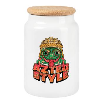 Style aztèque - Boîte à biscuits avec couvercle en bois - blanc - Devant