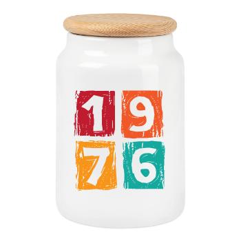 Vintage 1976 - Keksdose mit Holzdeckel - Weiß - Vorne