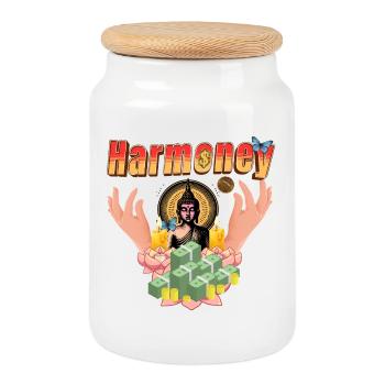 Harmoney Buddha Luck – Peace & Love-Reihe - Keksdose mit Holzdeckel - Weiß - Vorne