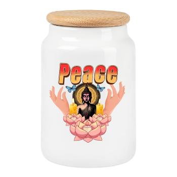 Friedlicher Buddha-Lotus – Friedens- und Liebe-Reihe - Keksdose mit Holzdeckel - Weiß - Vorne