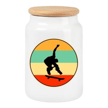 Retro Skateboarder Vintage Sunset Skate - Keksdose mit Holzdeckel - Weiß - Vorne