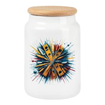 Construction Bricklayer Mason Tools Art Print - Cookie Jar with Wooden Lid - white - Front