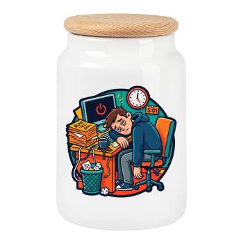 Travail fatigué au bureau Humour de stress - Boîte à biscuits avec couvercle en bois - blanc - Devant