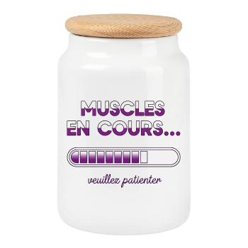 cadeau musculation Muscles en cours veuillez  - Boîte à biscuits avec couvercle en bois - blanc - Devant