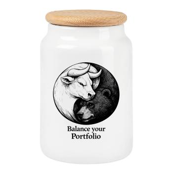 Bourse Yin Yang : Bull & Bear Équilibrez votre portefeuille - Boîte à biscuits avec couvercle en bois - blanc - Devant