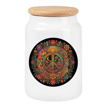 Frieden Liebe Natur Hippie - Keksdose mit Holzdeckel - Weiß - Vorne
