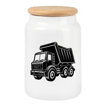 Camion-benne - Boîte à biscuits avec couvercle en bois - blanc - Devant