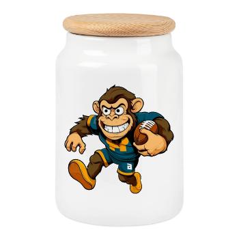 Rugby des singes - Boîte à biscuits avec couvercle en bois - blanc - Devant