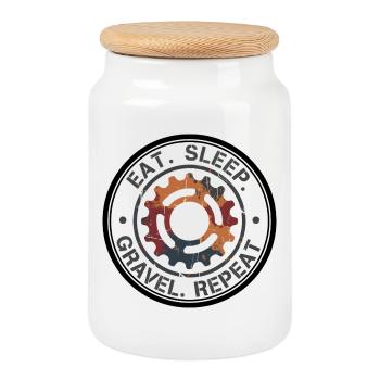 Badge Manger Dormir Gravel Répéter Vintage Gear - Boîte à biscuits avec couvercle en bois - blanc - Devant