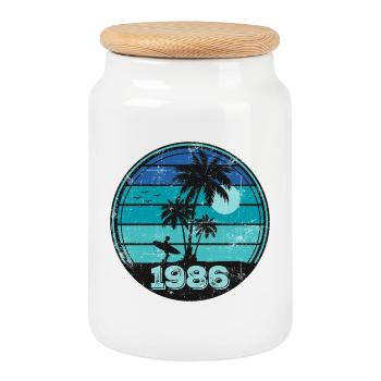 1986 40th Birthday - Cookie Jar with Wooden Lid - white - Front
