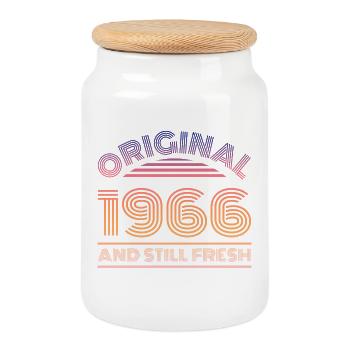 1966 60th Birthday - Cookie Jar with Wooden Lid - white - Front